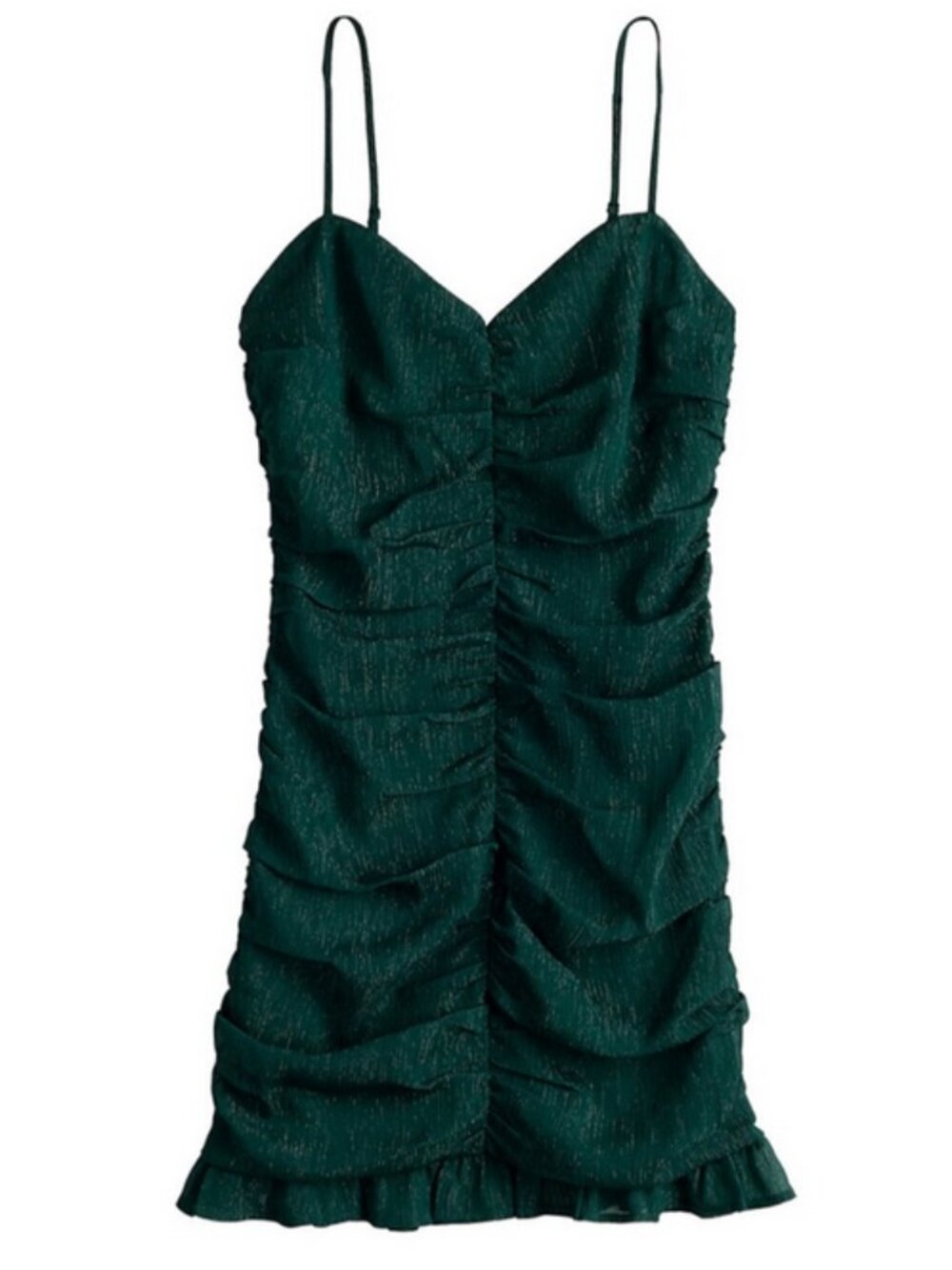 Speechless Ruched Bodycon Shimmer Mini Ruffle Dress, Green, Size S